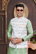 Off-White Art Silk Nehru Jacket With Sequins Work