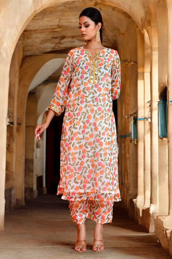 Off-White Chiffon Kurta Set