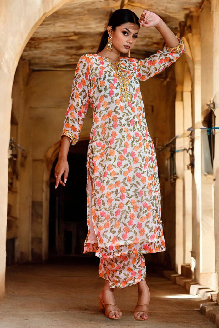 Off-White Chiffon Kurta Set