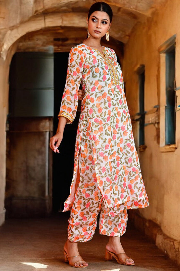 Off-White Chiffon Kurta Set