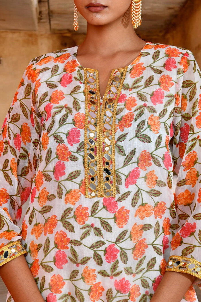 Off-White Chiffon Kurta Set