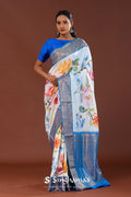 Off-White Digital Printed Kanjivaram Saree