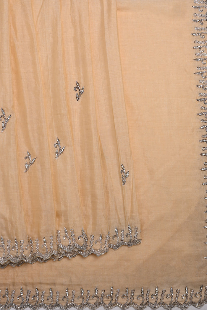 Off-White Embroidered Cotton Saree