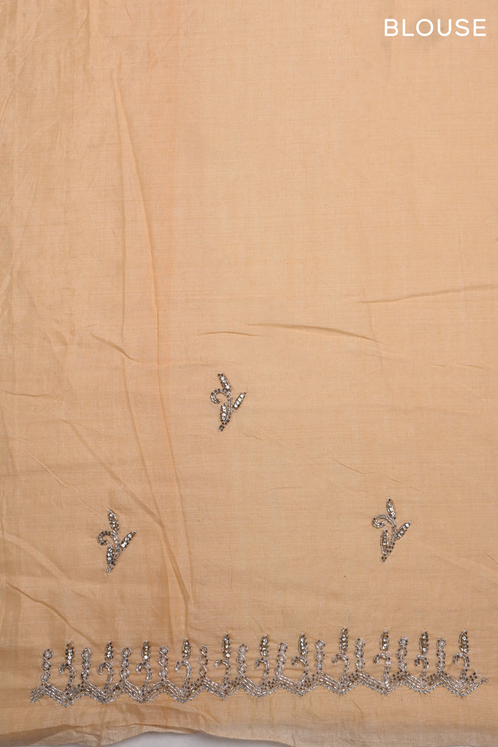 Off-White Embroidered Cotton Saree