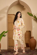 Off-White Floral Cotton Printed Kurta Set