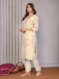 Off-White Floral Printed Chanderi Kurta Set
