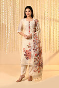 Off-White Floral Printed Kora Kurta Set