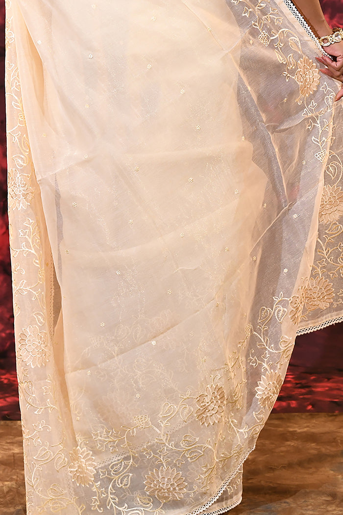 Off-White Floral Tissue Organza Saree