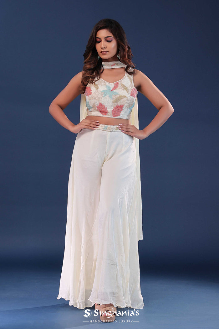 Off White Georgette Indo-Western Set