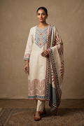 Off-White Linen Printed Kurta Set