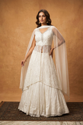 Off-White Net Embroidered Anarkali Set