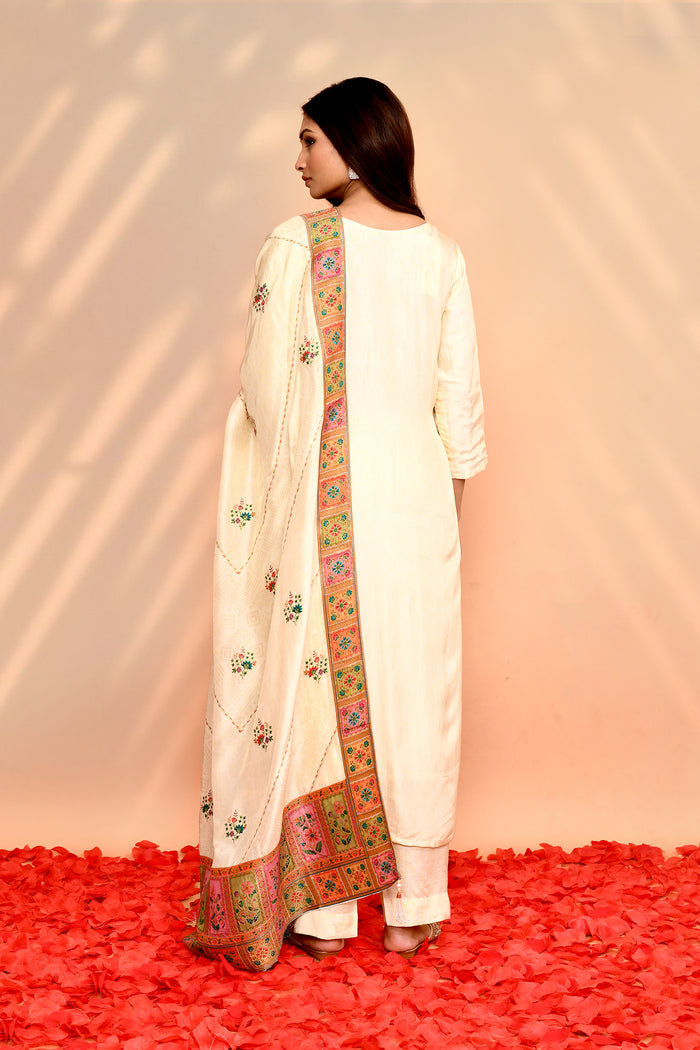 Off-White Tissue Silk Floral Kurta Set