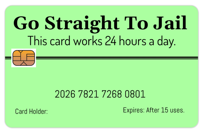 Official Go Straight To Jail Card. 8 PACK (Free Shipping)