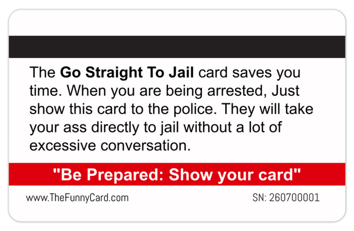 Official Go Straight To Jail Card. 8 PACK (Free Shipping)
