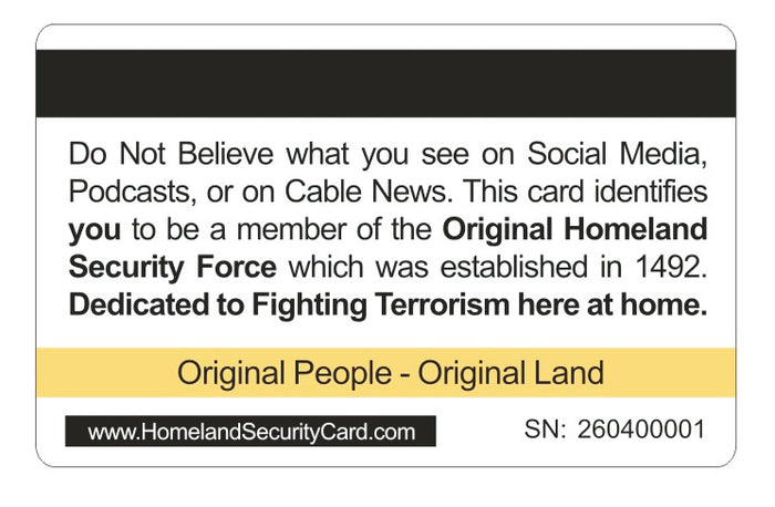 Official Homeland Security Card. 8 PACK, Free Shipping
