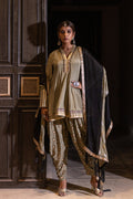 <img> Olive Chinon Dhoti Suit Set