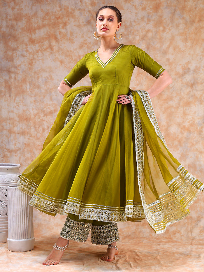 Olive Cutwork Anarkali Set