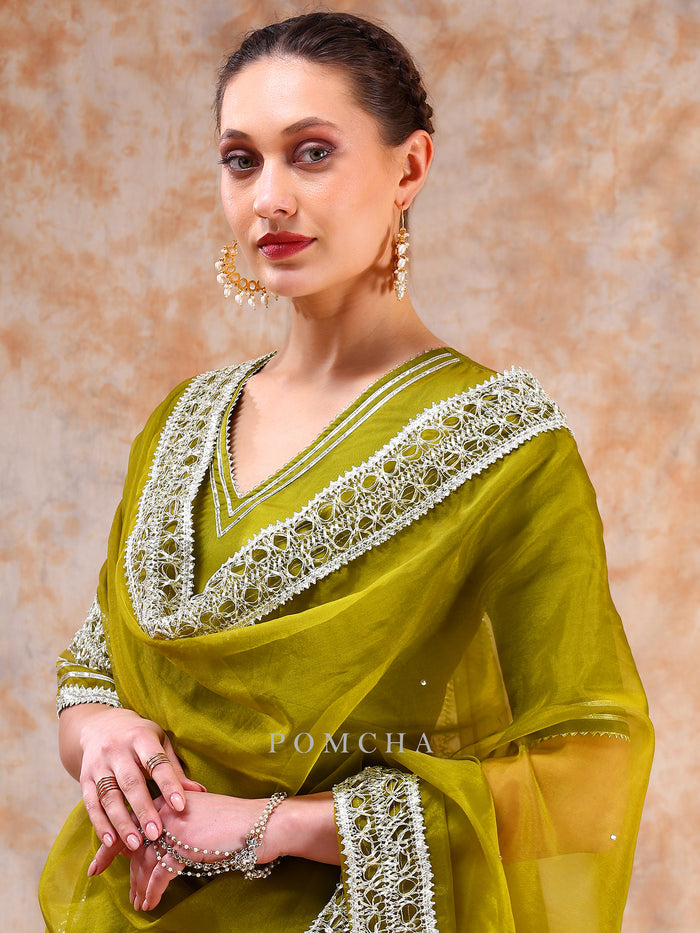 Olive Cutwork Anarkali Set