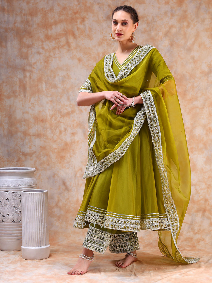 Olive Cutwork Anarkali Set
