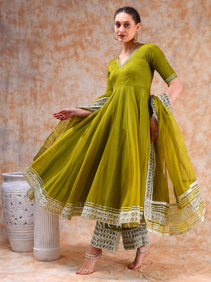 Olive Cutwork Anarkali Set