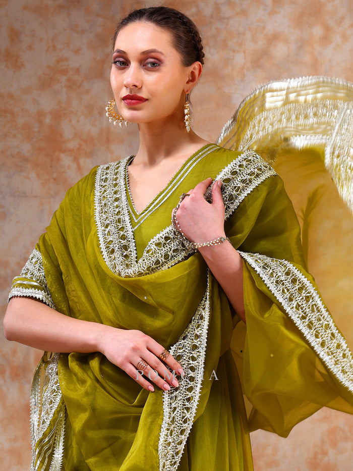 Olive Cutwork Anarkali Set