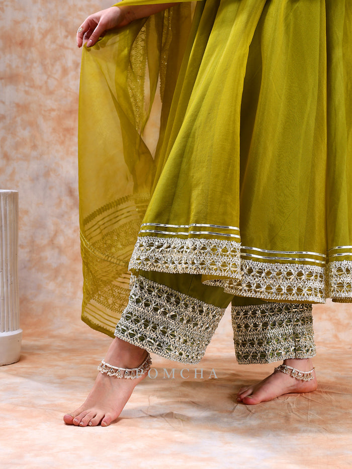 Olive Cutwork Anarkali Set