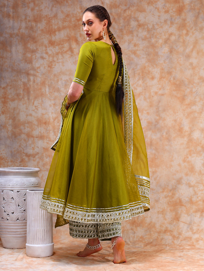 Olive Cutwork Anarkali Set