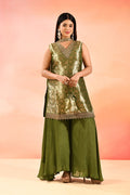 Olive Gold Brocade Tissue Straight Cut Palazzo Set