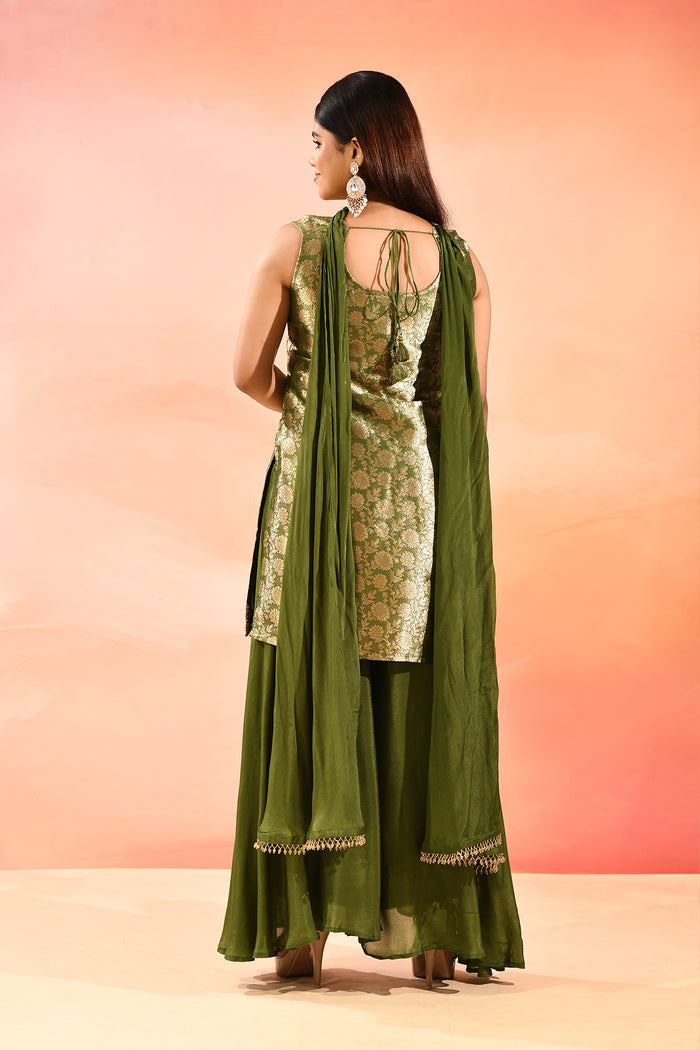 Olive Gold Brocade Tissue Straight Cut Palazzo Set