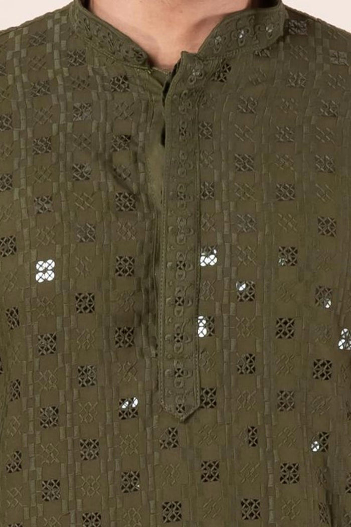 Olive Green Cotton Silk Embroidered Patiala Set