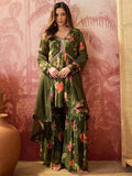 Olive Green Crepe Sharara Set
