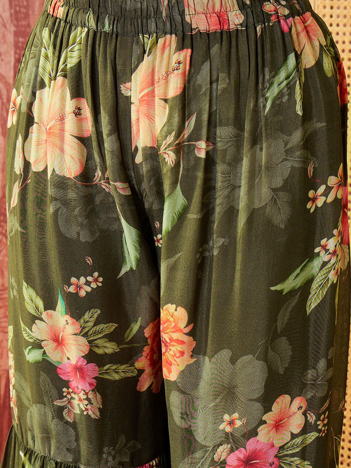 Olive Green Crepe Sharara Set