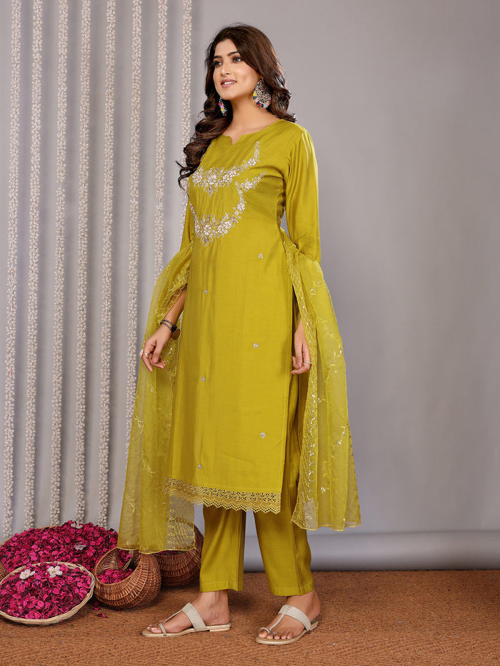 Olive Green Embroidered Roman Kurta Set