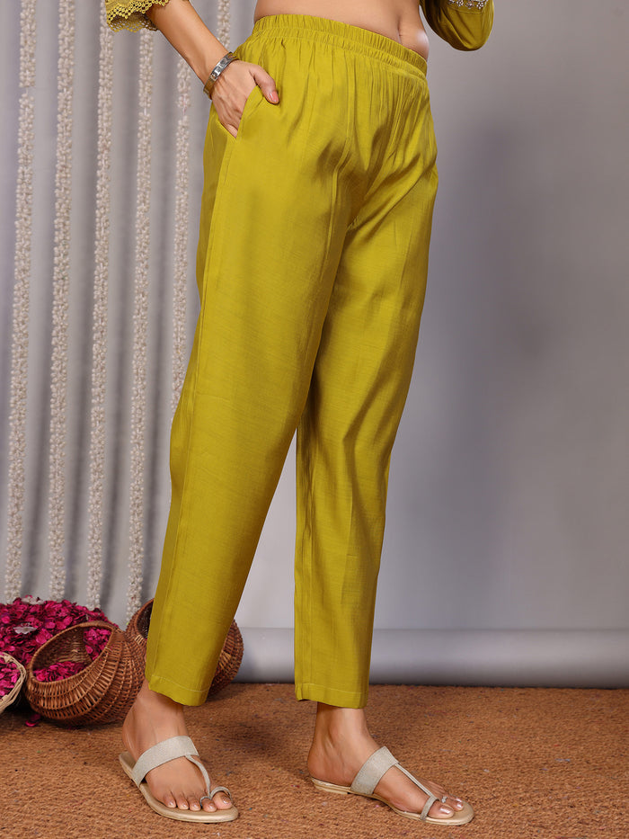 Olive Green Embroidered Roman Kurta Set