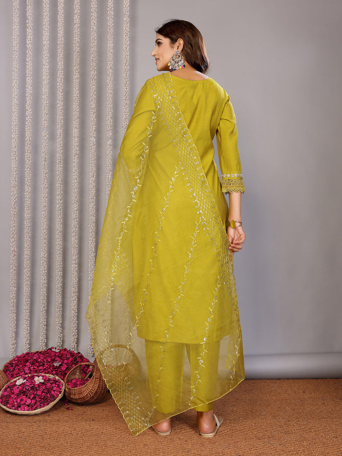 Olive Green Embroidered Roman Kurta Set