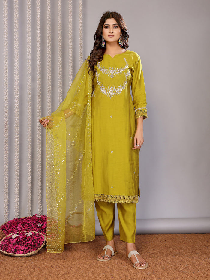 Olive Green Embroidered Roman Kurta Set