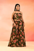 Olive Green Printed Indo Western Set