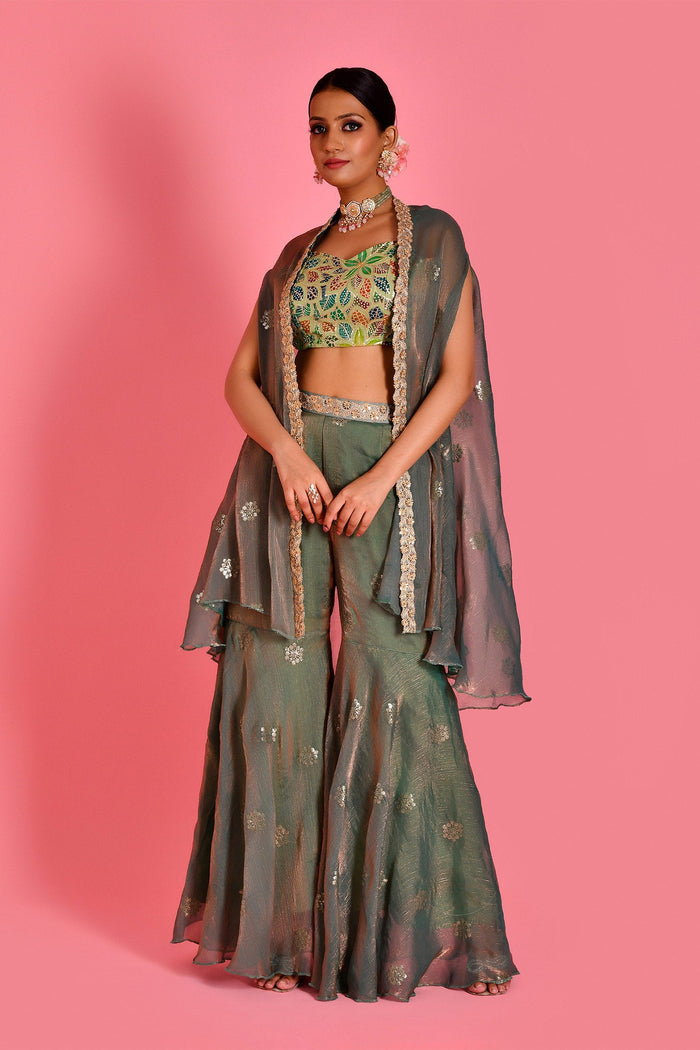 Olive Green Tissue Sharara Set
