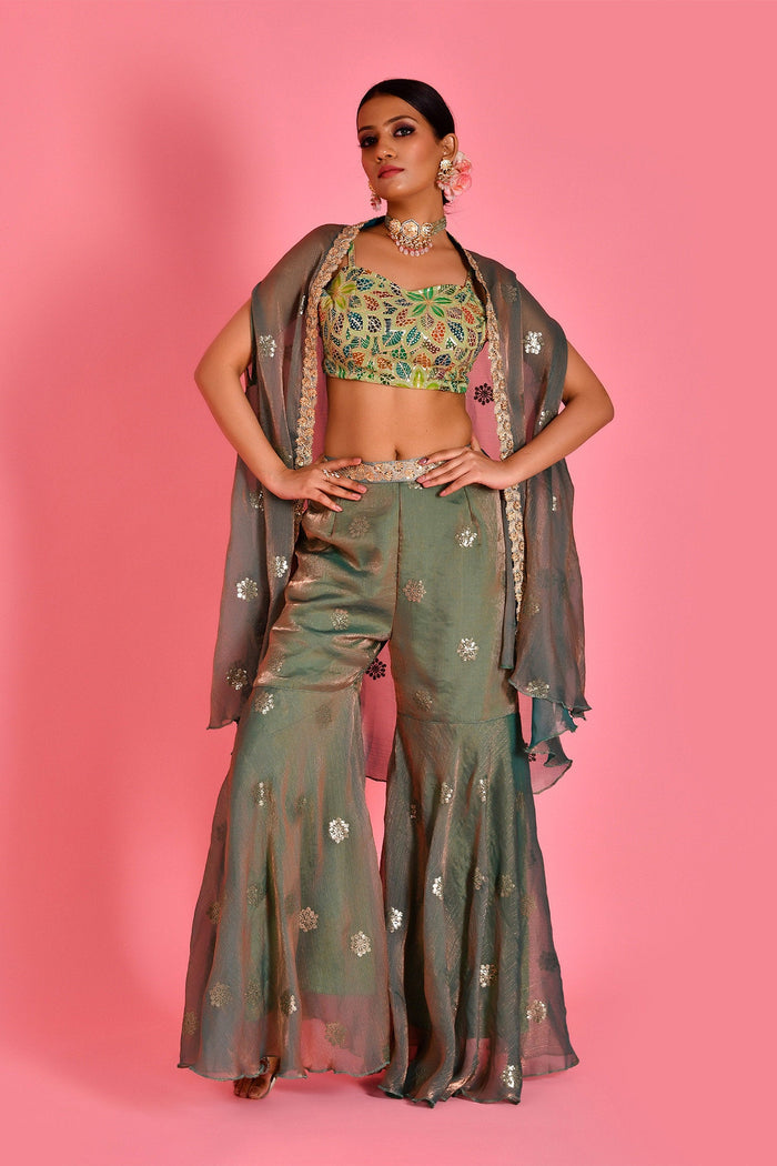 Olive Green Tissue Sharara Set