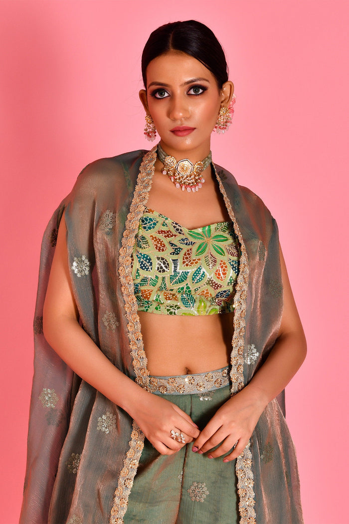 Olive Green Tissue Sharara Set