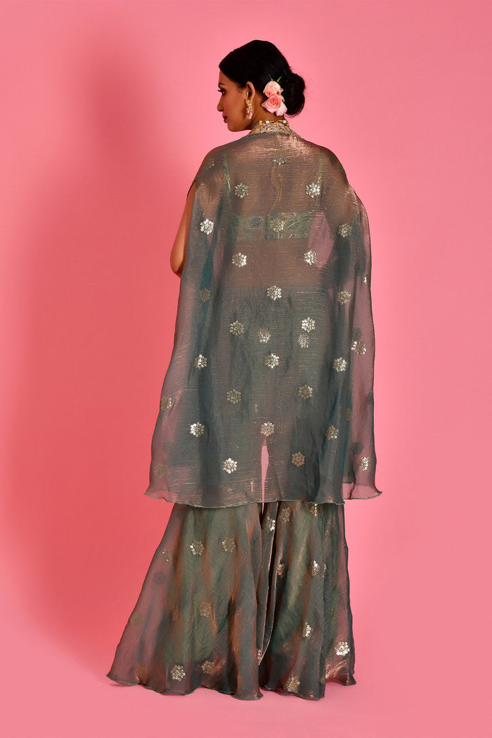 Olive Green Tissue Sharara Set