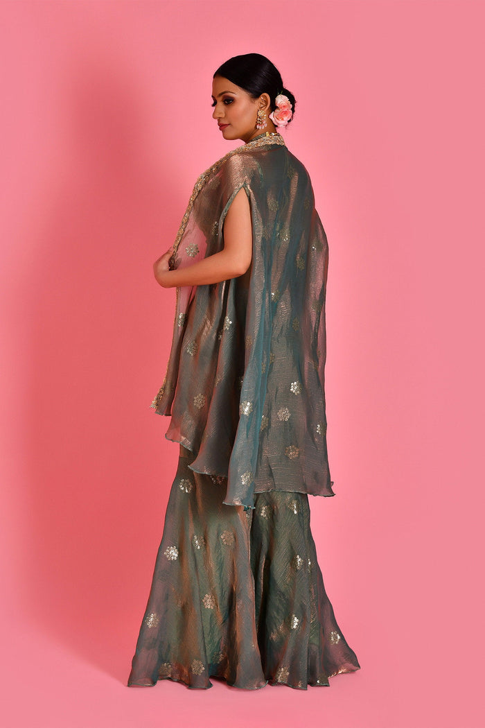 Olive Green Tissue Sharara Set