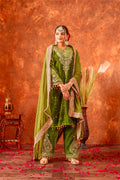 Olive Green Velvet Embroidered Kurti Set