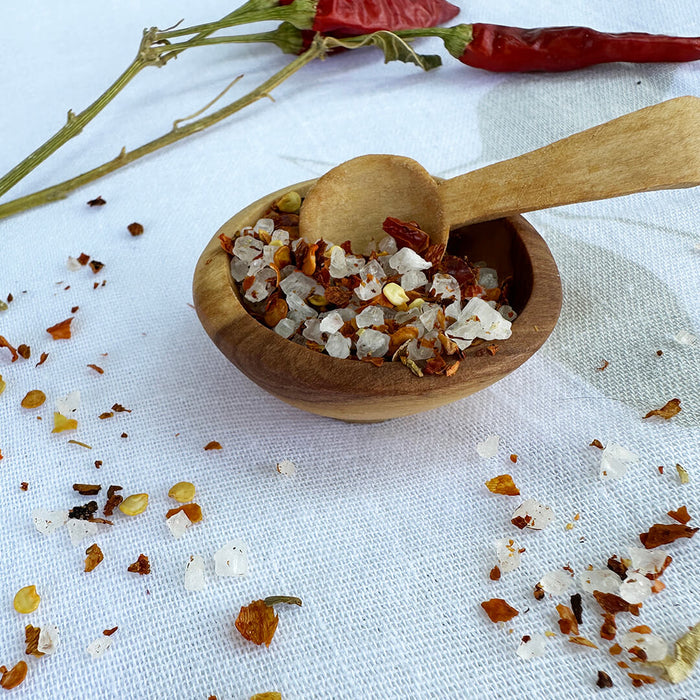 Olive Wood Salt Pinch Bowl With Spoon