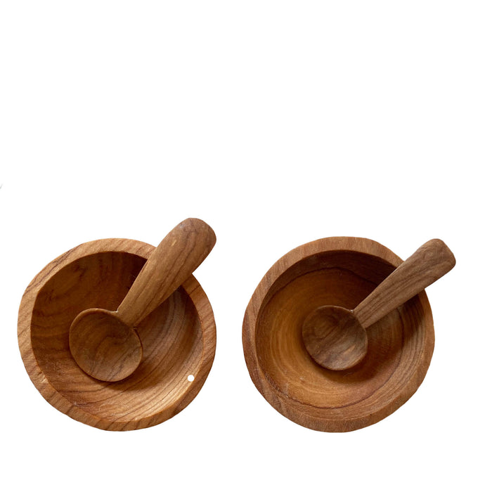 Olive Wood Salt Pinch Bowl With Spoon