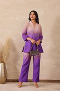 <img> Ombre Eminence Purple Cotton Cut Work Co-Ord Set