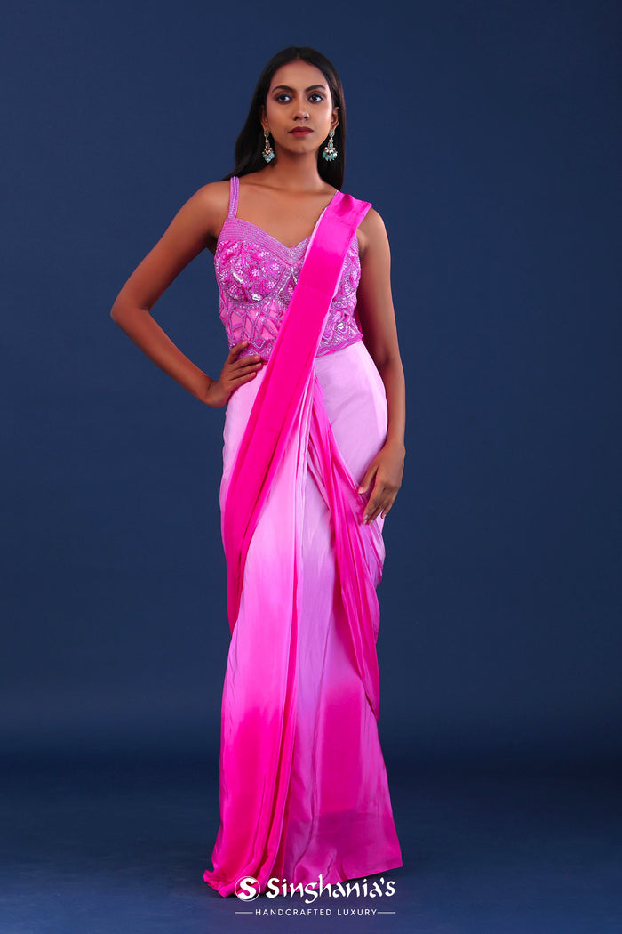 Ombre Pink Crepe Silk Embroidered Drape Saree