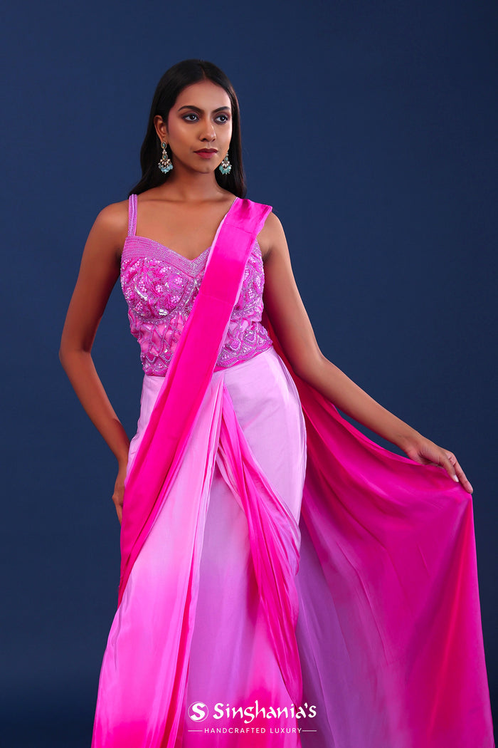 Ombre Pink Crepe Silk Embroidered Drape Saree