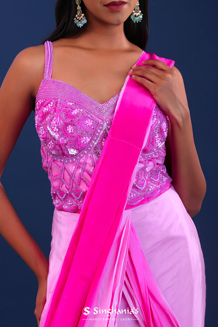 Ombre Pink Crepe Silk Embroidered Drape Saree