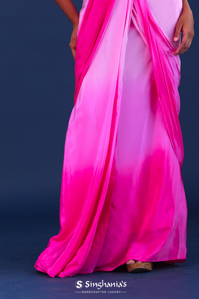 Ombre Pink Crepe Silk Embroidered Drape Saree